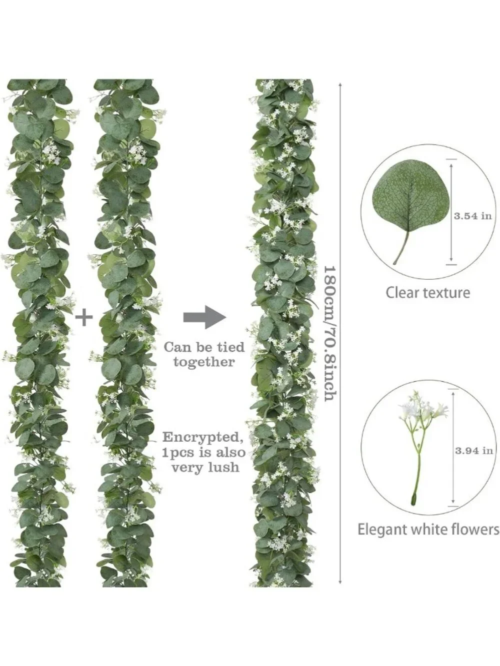 Eucalyptus Garland with White Flowers - 4 Packs, 5.9ft Faux Plant Vines Decor